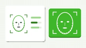 Face outline with landmarks next to three measurement bars